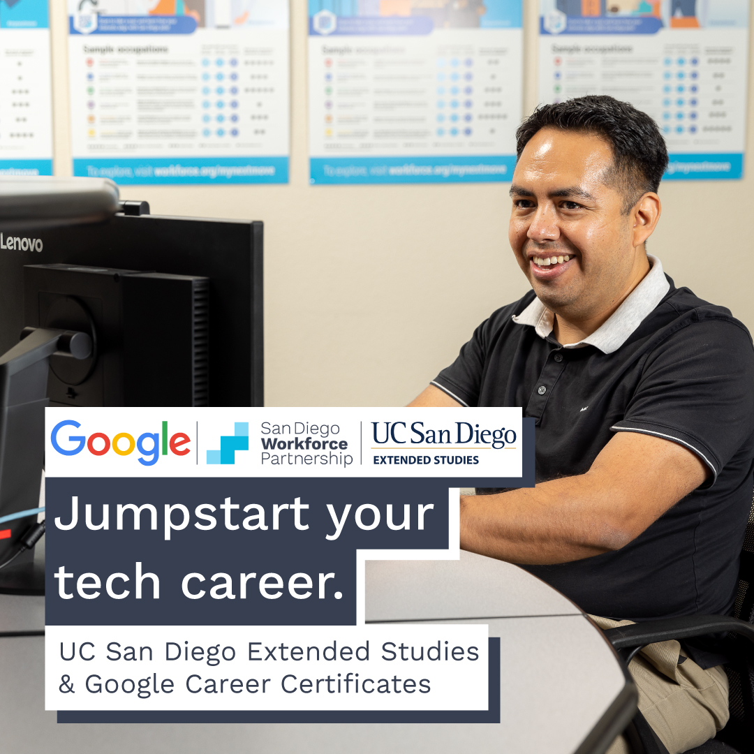 Jumpstart your career with the @UCSDExtStudies & @Google Career Certificates program. Learn more: bit.ly/googlecerts24 #ThisIsWorkforce #CareerDevelopment #TechCareer #CareersInTech