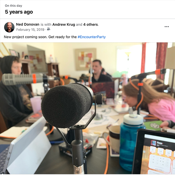 encounter_party's tweet photo. 5 years ago today we were recording the first season of #EncounterParty the podcast in @BDJudkins' house.

Today we're an official Dungeons &amp; Dragons tv show. 

Thank you, everyone, for supporting us to get to this point.

And we’re just getting started. Here’s to the next 5. https://t.co/1WuvqVBvpy