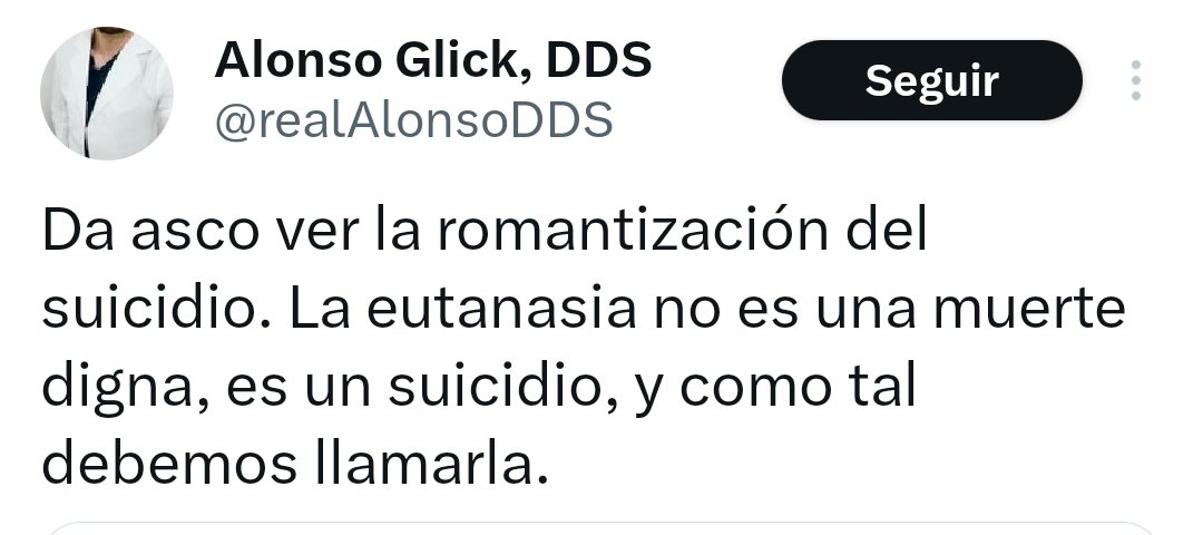 1cada8h's tweet photo. Romantizacion del suicidio es cuando la gente saltaba de los balcones porque no podía pagar la hipoteca y en los medios se escondía la pistola del banco que los empujaba.
La eutanasia no es romántica, es un derecho y si quieres lo utilizas y si no, no. https://t.co/VpPYT4DTn5