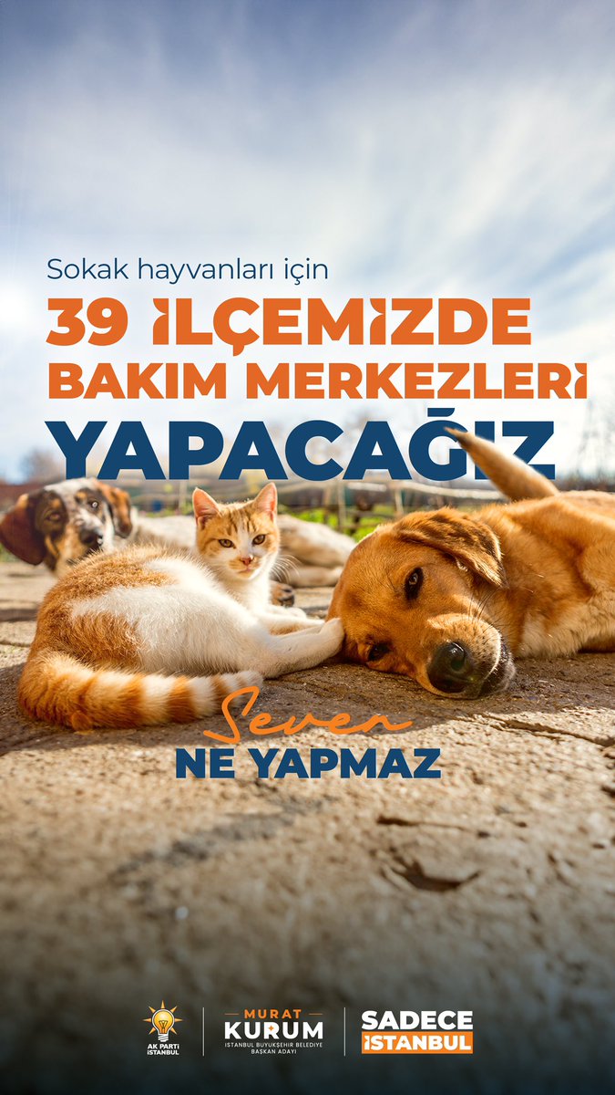 Sokak hayvanları için 39 ilçemizde bakım merkezleri yapacağız.

#SevenNeYapmaz