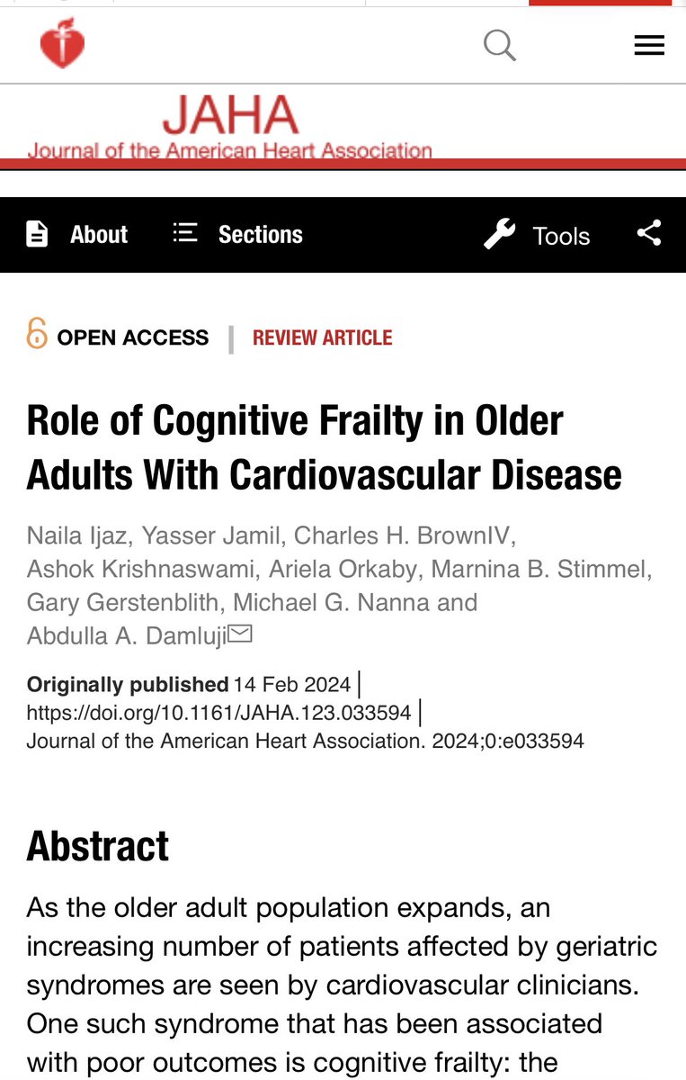 What is cognitive frailty and how is it related to cardiovascular disease? How is it measured? Treated? What causes cognitive resilience? What gaps still need to be filled? Read to learn more: ahajournals.org/doi/10.1161/JA… @JAHA_AHA @TJHeartFellows @JeffersonUniv @JeffersonGME