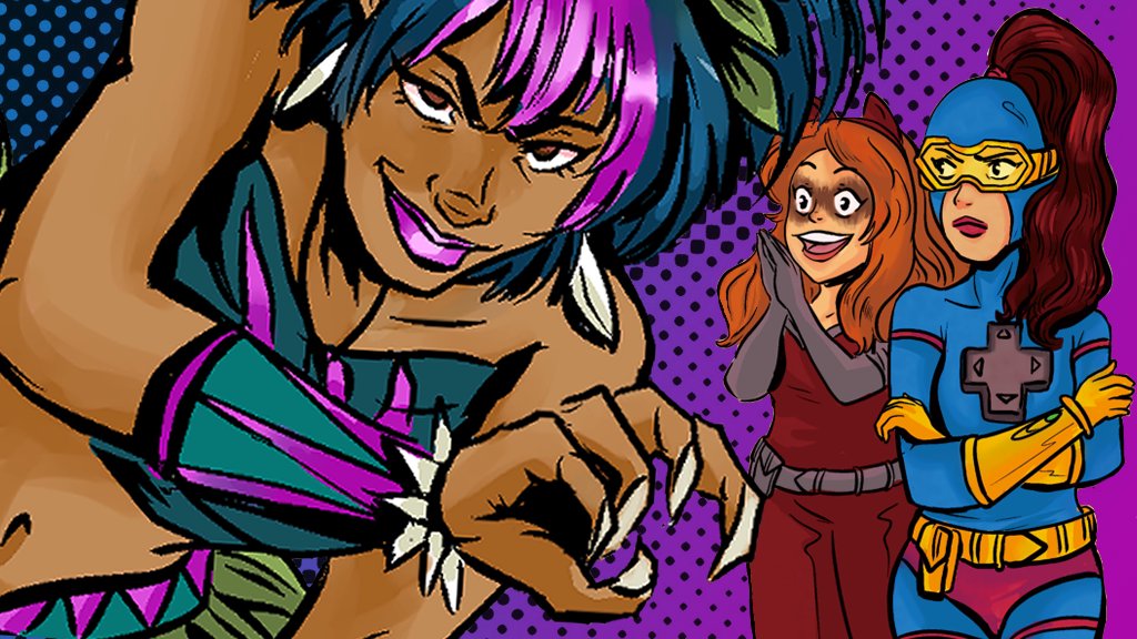 VeryBigComics's tweet photo. @ComicUno @Kickstarter GAMER GIRL &amp; VIXEN, our LGBTQ+ super-villain romance comic sees our two sweethearts meet Tyrannosaurus Regina, the Beyoncé of Crime and get up to new costumed super-crime capers! #gamergirlandvixen Thanks for the consideration and support 💖 #indiecomics 

https://t.co/rWZefRNyhf https://t.co/KqGnGD25P1