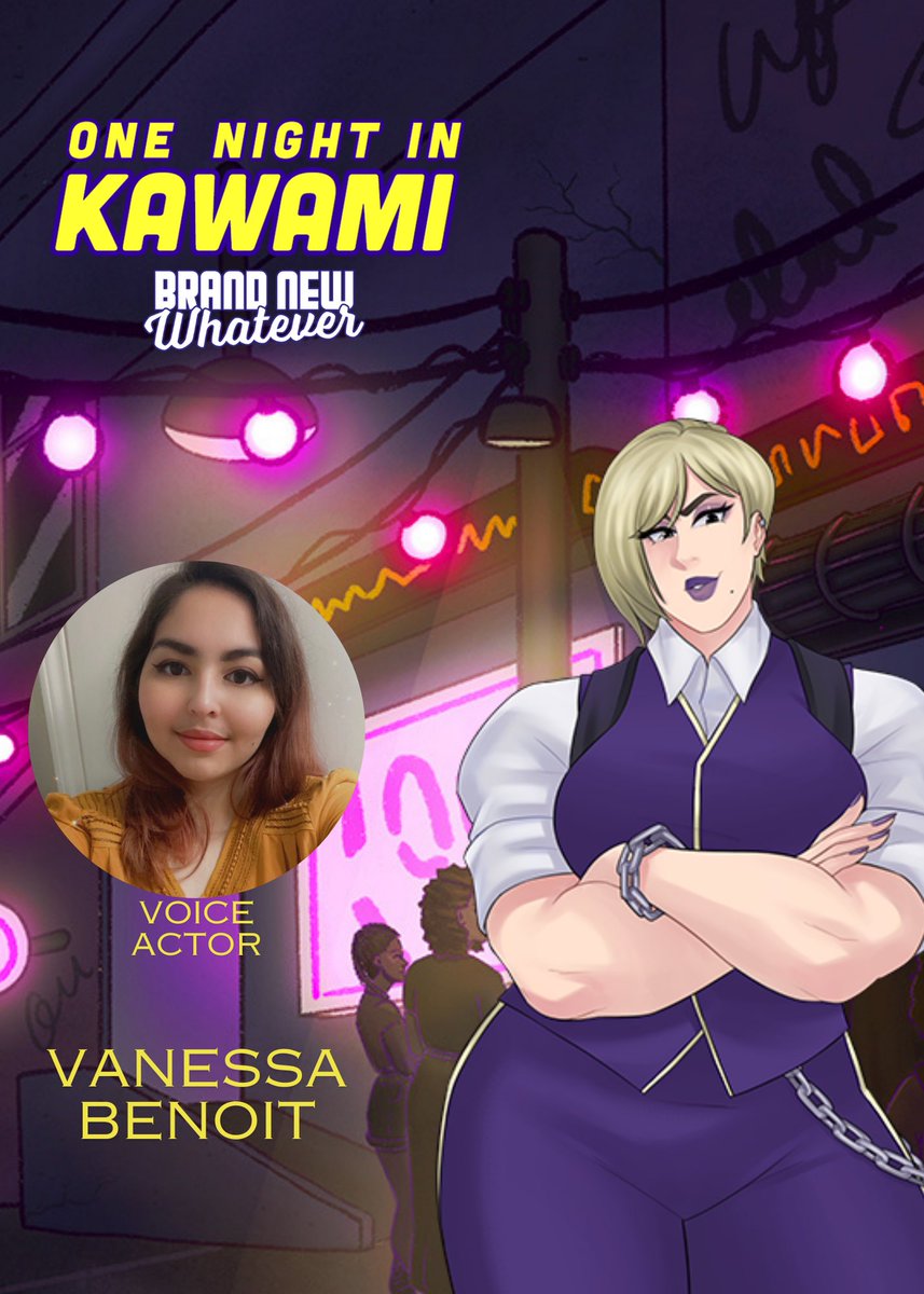 VanessaBenVO's tweet photo. ♣️ ROLE ANNOUNCEMENT ♣️

I voice Inga, the no-nonsense, deep-voiced club bouncer, in the visual novel One Night in Kawami - available to play on Steam!! This project has been a blast to partake in, thank you so much to @Moyceover and @BrandNewWhatevs for having me! https://t.co/3XUpFoektQ