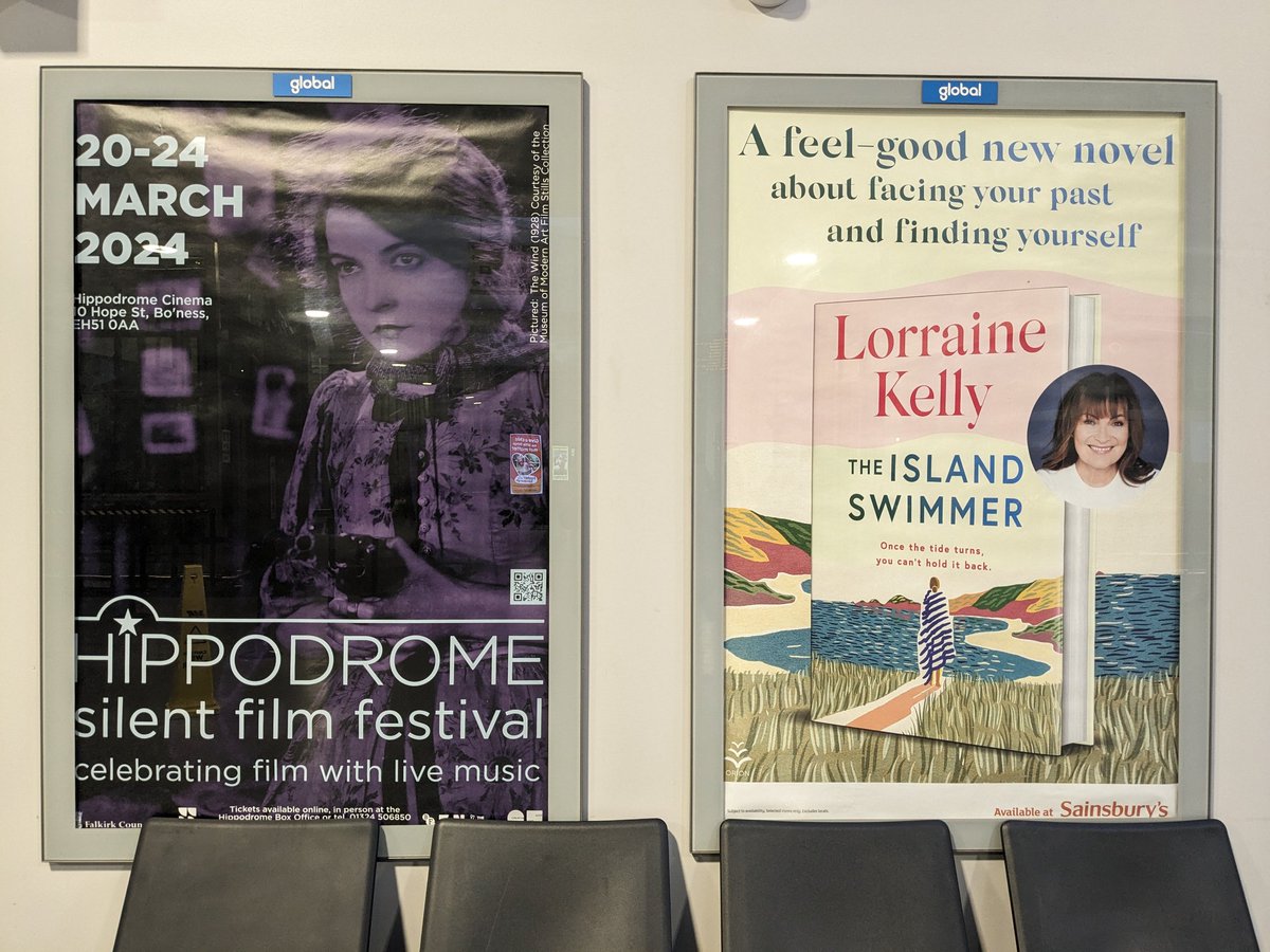 adrianmahoney's tweet photo. One degree of separation.  Seen at Haymarket Station today: an ad for @HippFestScot and a poster for Lorraine Kelly's new book. I was involved in the very first #hippfest and can proudly claim I've sat on Lorraine's telly sofa, many moons ago. #RandomConnections https://t.co/T4umlGbY1a