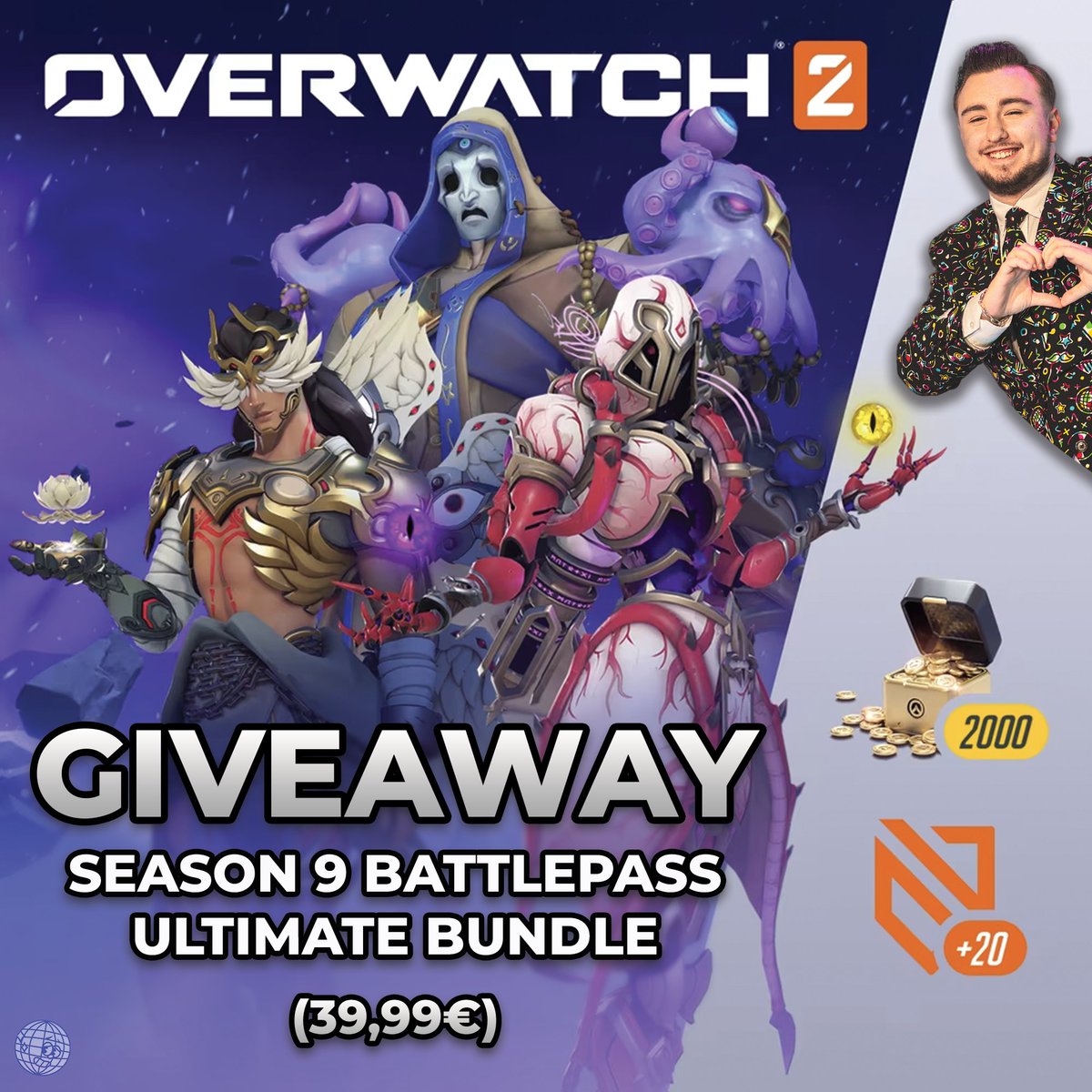 🎁 #Concours #Giveaway 🎁 ☄️ 1 x LOT ULTIME SAISON 9 #Overwatch2 ☄️ - Battlepass S9 + 2000 pièces OW 🪙 - Skin légendaire Sigma Contemplation 🐙 - Skin légendaire Vital Augure 🪶 - 20 Level BP ↗️ 1⃣ RT ce post 2⃣ Follow @DiscoDevli 📆Tirage le 23 Février ! 🍀