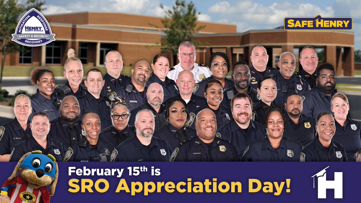 Today, we observe #SROAppreciationDay and honor the dedicated men and women who have become such an integral part of the HCS family. Thank you to the Henry County Police Department for its unwavering commitment to partnering with us to keep our staff and employees safe every day!