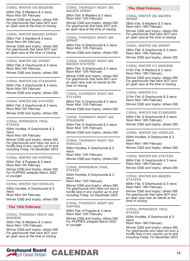 HoveRacing's tweet image. Thursday 22-2-24
'Open Races'
@HoveGreyhounds 

Entries close Monday 19-2-24 at 12 noon

The 'Coral Awards Weekend 515 Trophy Final' 
will be held on Saturday 2-3-24 and is £750 to the winner!

#theplacetorace