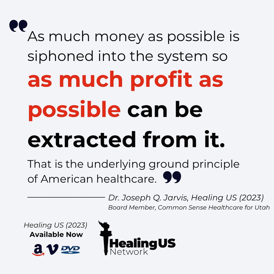 <a href="/DrJoeQJarvis/">Dr. Joe Jarvis</a> from #HealingUS 

Profit in healthcare = wealthy health insurance execs + dead &amp; broke Americans. 

#M4A #CalCare 

#healthcare #patientsoverprofits