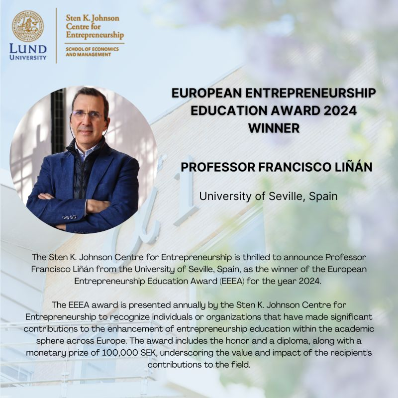 Really grateful to Sten K. Johnson Centre for Entrepreneurship at @lunduniversity for the 2024 European Entrepreneurship Education Award: lusem.lu.se/.../winner-eur…... So many big names have gotten it before that I feel overwhelmed by this recognition.