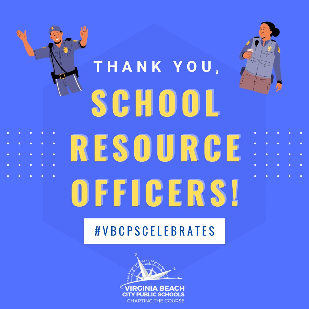vbschools's tweet photo. 👮🎊 Happy School Resource Officer Appreciation Day! 🎊👮
Let’s show some ❤️ to our School Resource Officers who serve our schools as law-related educators, role models, and mentors.
We appreciate you!
#VBCPSCelebrates #SROAppreciationDay #VBCPSChartingtheCourse🚀 https://t.co/yMkS7T1oI4