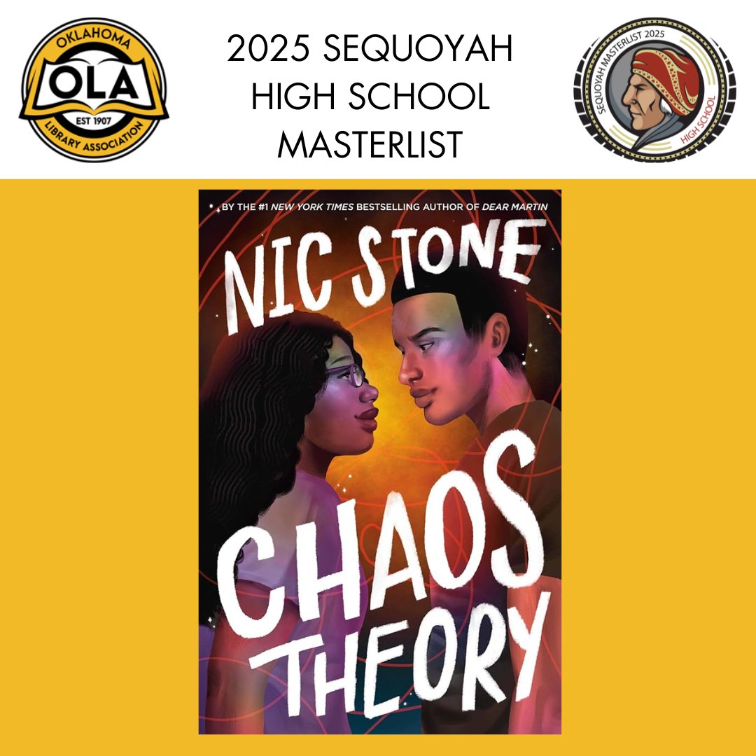 Congratulations, Nic Stone! Chaos Theory is on the Oklahoma Library Association’s 2025 High School Sequoyah Masterlist! #SequoyahBookAward