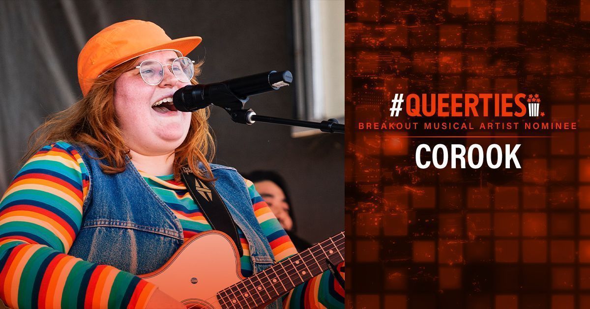 Queerty's tweet photo. The #Queerties got off to a record breaking start, and it's still anybody's game. Vote for #Corook, for BREAKOUT MUSICAL ARTIST, and all your LGBTQ+ faves, once a day until voting closes on February 22nd! 🏳️‍🌈🏆🍿https://t.co/scIAt26RHE https://t.co/ssUpxhI2uU