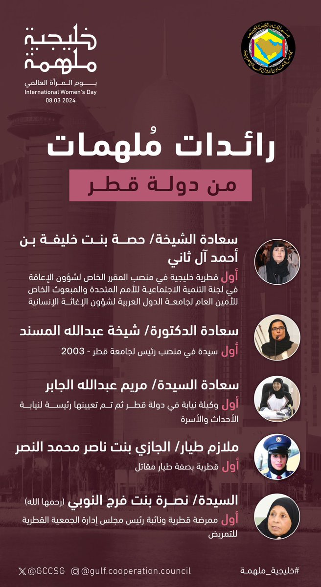 GCCSG's tweet photo. رائدات من دولة #قطر صنعن التاريخ وساهمن في مسيرة نجاح المرأة الخليجية.

  #خليجية_ملهمة https://t.co/XeUb5UTlen