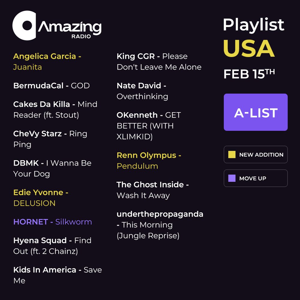 AmazingRadioUSA's tweet image. It's that time again! Here's your core playlist update. Featuring amazing new tunes from @delafayemusic @thebandFRA @rennolympus @urgirlwass @ohitstreyy + loads more*!

Check out the full list here: amazingradio.us/playlist