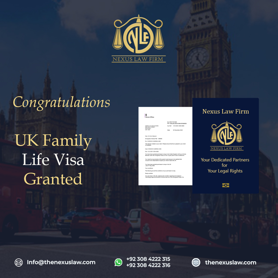 🎉 Congratulations to our client for securing the family visa with Nexus Law Firm's support! Your success is our pride.

Subscribe! 📌 thenexuslaw.com 📞 +92 308 4222 315 | +92 308 4222 316 📧 info@thenexuslaw.com #FamilyVisa #SuccessStory #NexusLawFirm 🤝