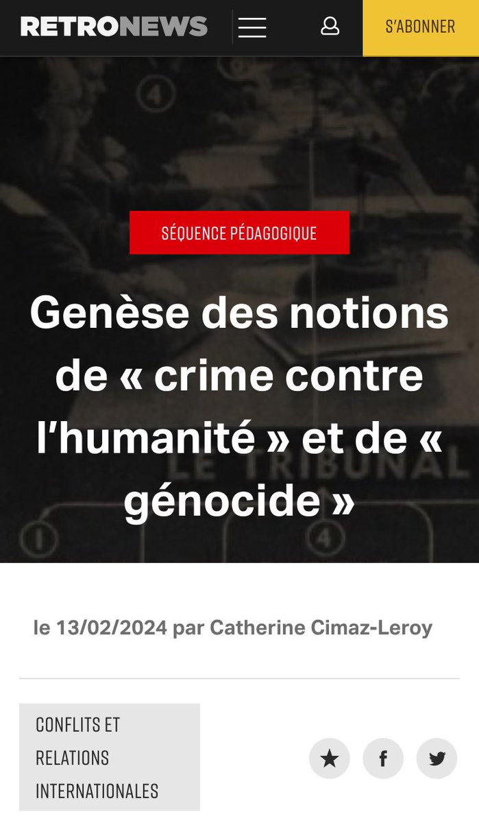 🔴 La nouvelle lettre Edu de <a href="/RetroNewsFr/">RetroNews</a> est en ligne : merci à Catherine Cimaz-Leroy qui a travaillé, dans le cadre du partenariat APHG/ Retronews, sur la genèse des notions de « crime contre l’humanité » et « génocide »
▶️ retronews.fr/conflits-et-re…
