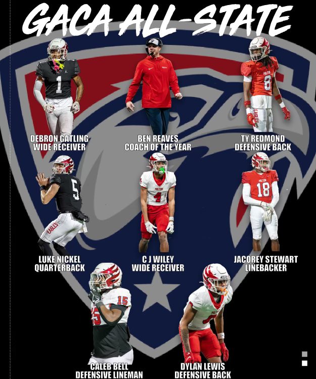 Ben Reaves Jr. (@coachbenreaves) on Twitter photo Shoutout to these <a href="/MiltonEagles_FB/">Milton High School Football</a> players for being voted on to the <a href="/GACACoaches/">Georgia Athletic Coaches Association</a> All-State team. Shoutout to these <a href="/MiltonEagles_FB/">Milton High School Football</a> players for being voted on to the <a href="/GACACoaches/">Georgia Athletic Coaches Association</a> All-State team.