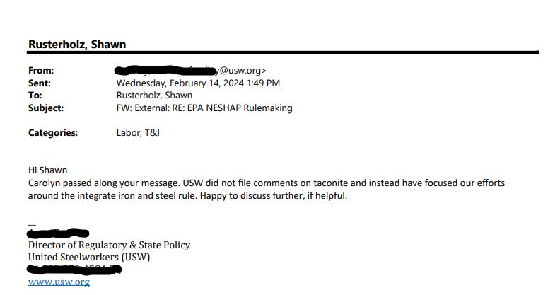 RepPeteStauber's tweet image. Not misguided jabs. USW failed to comment on the EPA rule that will close taconite plants in my district. #MN08 steelworkers’ jobs are at risk and their leadership in DC failed them.