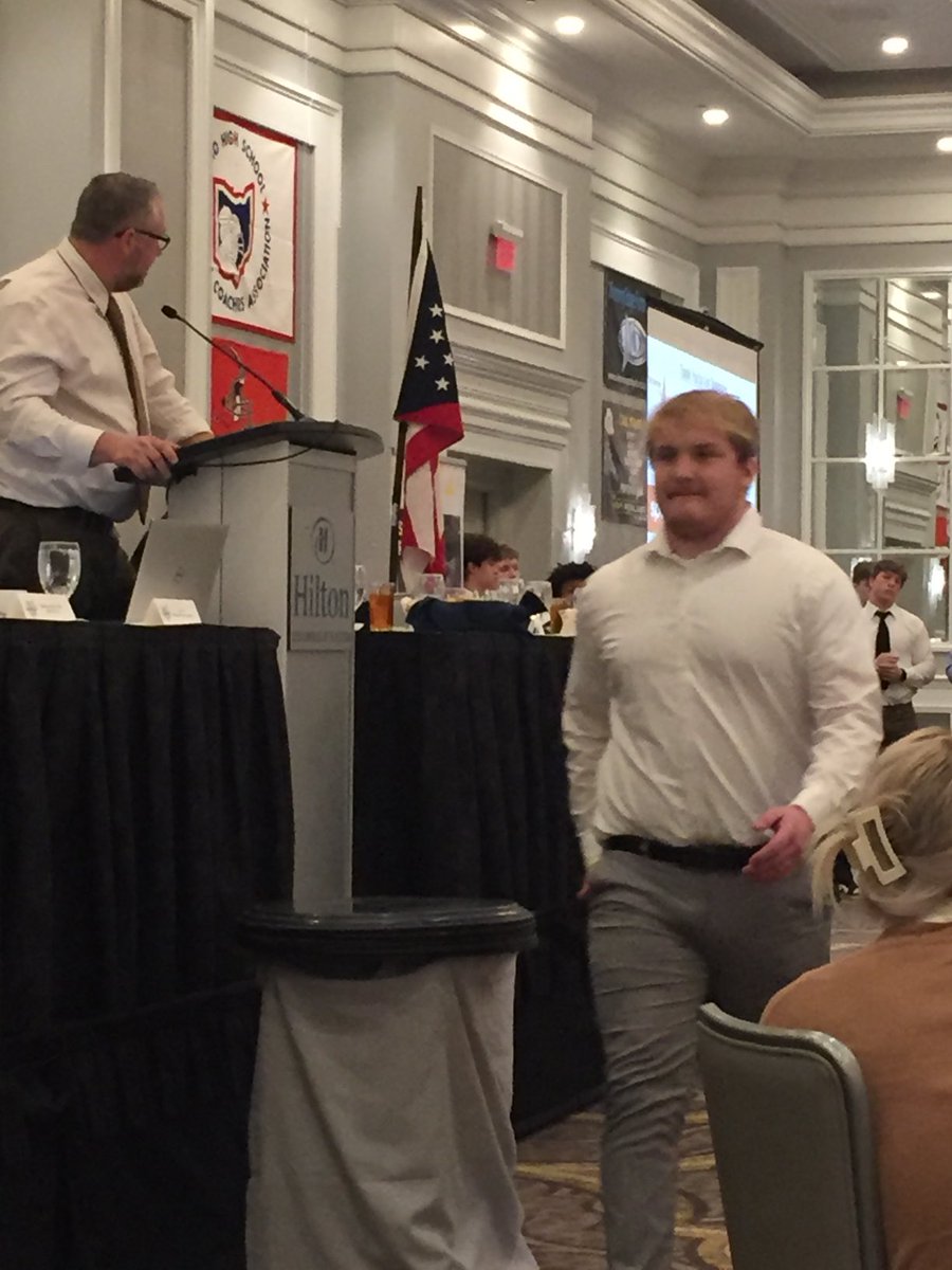⁦@ArchboldFB⁩ ⁦@archboldarea⁩ ⁦@Bluestreakinfo⁩ ⁦@blackswampfb⁩ Mason Segal being announced at the luncheon for the OHSFCA North/South Game