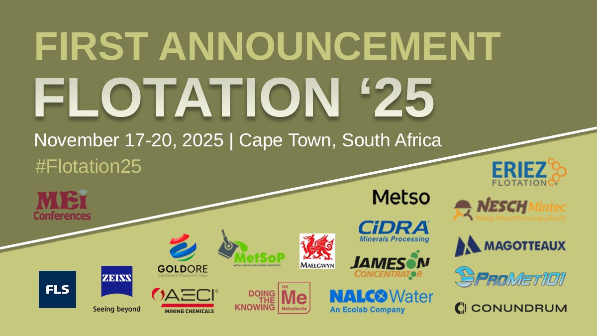 MEI_Conferences's tweet photo. 📢 Announcing #Flotation25!

After a hugely successful #Flotation23, we will be returning to the wonderful Vineyard Hotel 

https://t.co/vO1fxDMOoU

#mining #frothflotation #flotation #mineralprocessing #mineralsengineering #extractivemetallurgy #miningchemicals #FineFuture https://t.co/XtxTafeJd5