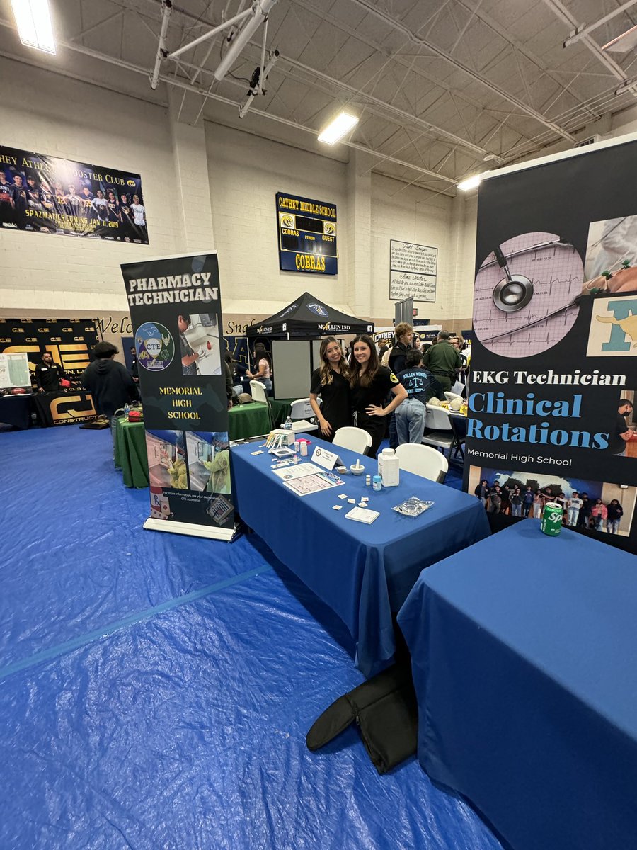 Our memorial students representing the pharmacy tech program at the Cathey Career Fair. Proud of these girls 💙💛🤙🏻 <a href="/McAllenISDCTE/">McAllen ISD CTE</a> <a href="/Pride_Mustangs/">Pedro Alvarez, Jr.</a> <a href="/McAllenMemorial/">Memorial High School</a> <a href="/MemorialCTE/">McAllen Memorial CTE</a>