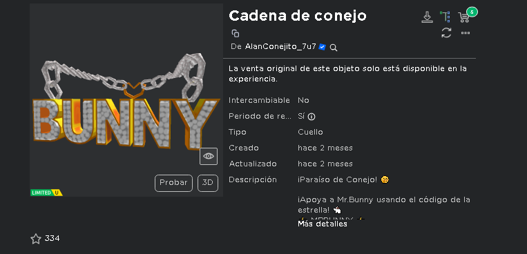 🚨 Sorteo 10 Código De Este Limited Gratis 🚨

🗒️REQUISITOS:
1️⃣Dar Me Gusta y Retwittear El Tweet.
2⃣Seguir a <a href="/NoticiasUgc/">.</a> / <a href="/MrBunnyOFICIAL/">MrBunnyOficial🐰 | ⭐VTUBER⭐</a>
3⃣Deber estar Unido a este Grupo De Roblox (roblox.com/groups/1576631…)

🕒¡Termina 18 de febrero 2024!

#Roblox #robloxgiveaway