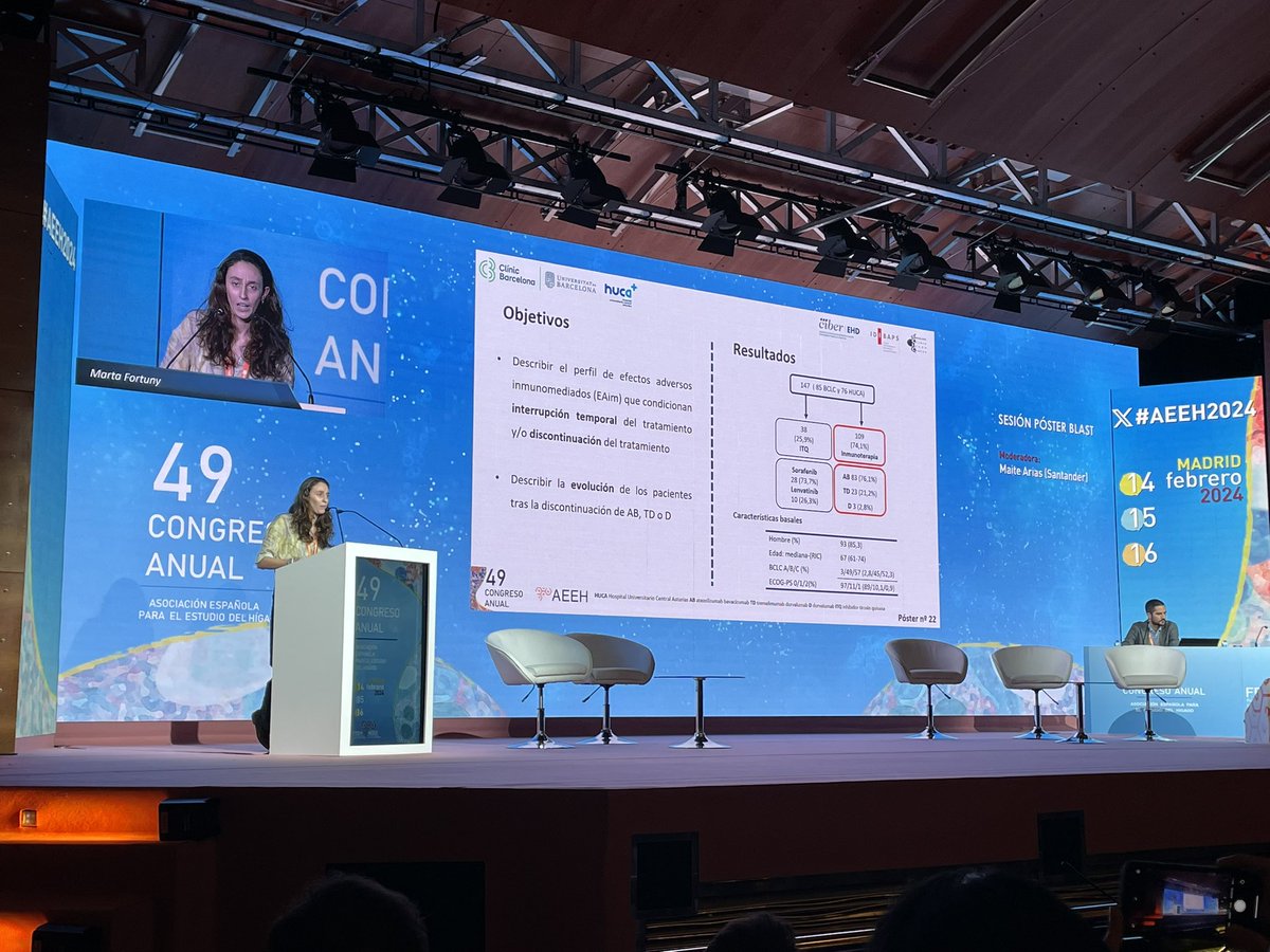 @martafortuny10 presents the study about the impact of adverse events under IOs in HCC patients. Next generation researcher. Bright future. @hospitalclinic @idibaps @CIBERehd