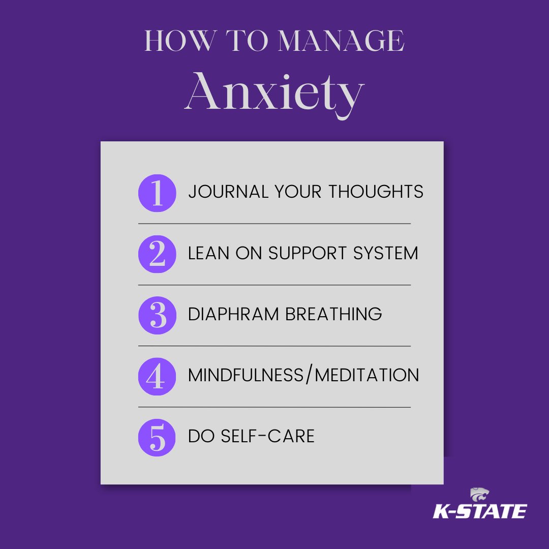 We have learned what anxiety is, how it can show up in your mind and body, and factors that can contribute to anxiety as a student athlete. Now, let’s look at some tips to manage anxiety!

#Big12BreakstheStigma 💜