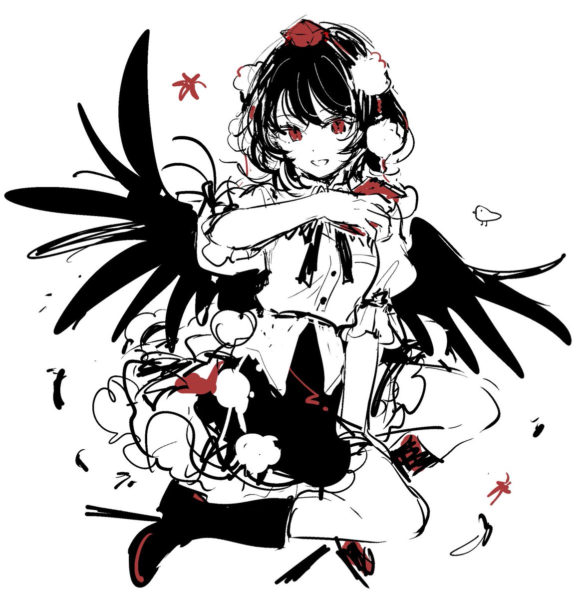 shameimaru aya 1girl solo hat tokin hat wings red eyes skirt  illustration images