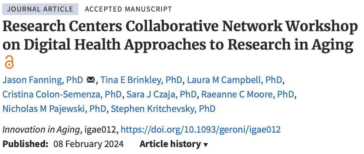 New Publication in Innovation in Aging: Research Centers Collaborative Network Workshop on Digital Health Approaches to Research in #Aging. Read the article here: bit.ly/3OKyMNg #AgingResearch