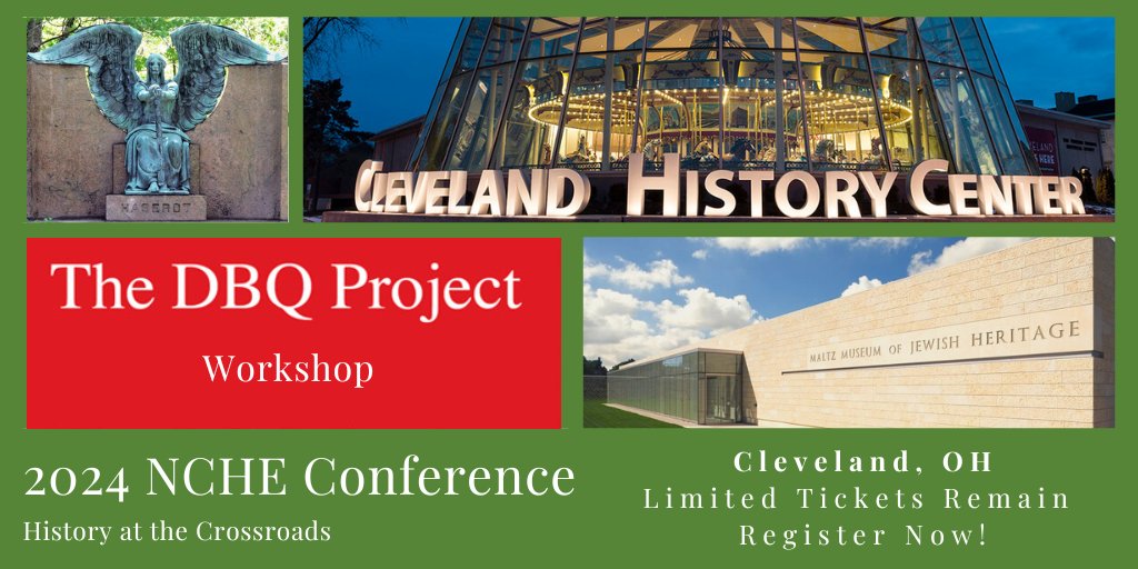 Tickets are still available for the following excursions and workshops at the 2024 NCHE Conference: -Lake View Cemetery -Cleveland History Center -Maltz Museum -The DBQ Project - Workshop To register for the conference: ncheteach.org/conference/reg…
