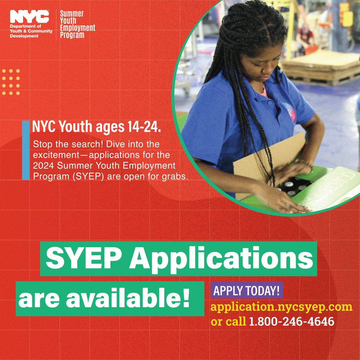 Make money having a summer to remember! 💰 NYC youth ages 14-24 can get paid, hands-on work experience and career exploration all summer long through the Summer Youth Employment Program. The application is only open through March 1. Apply today: application.nycsyep.com
