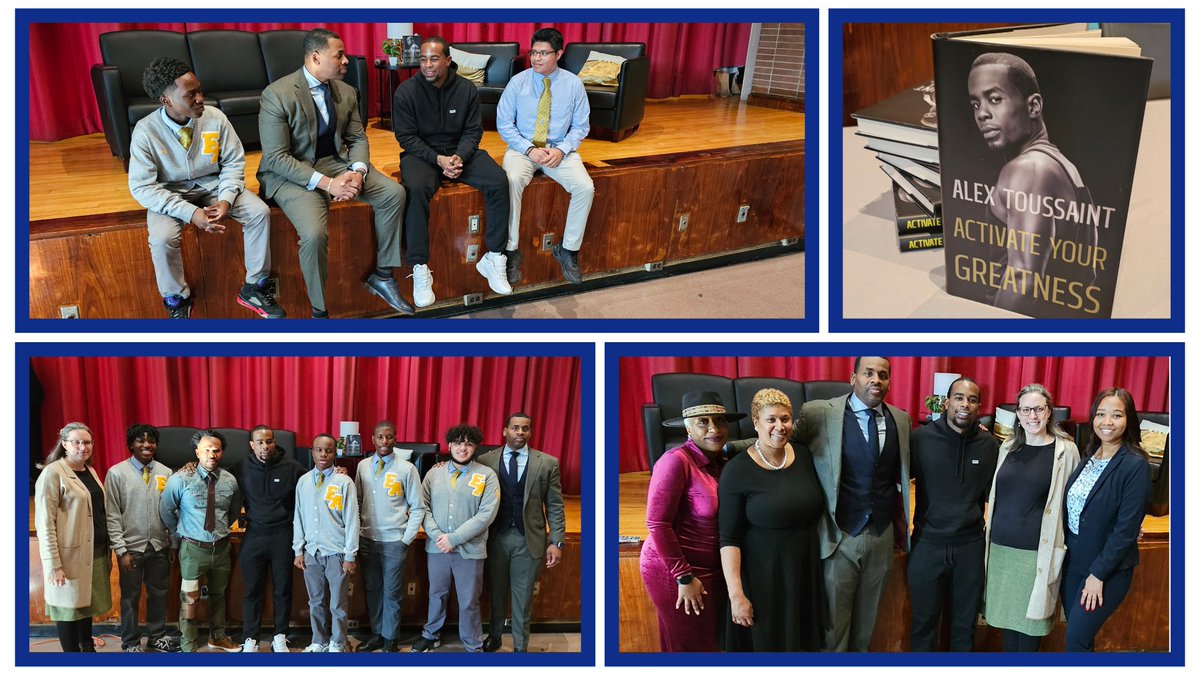 Our Eagle community was blessed to have @alextoussaint25 stop by today to share the inspiration behind his book. Our scholars had a great panel discussion and Q & A session! The jewels and motivation were at a surplus! @onepeloton @D23Rising 🤔💪🏾💎 ##WEAREEAGLE