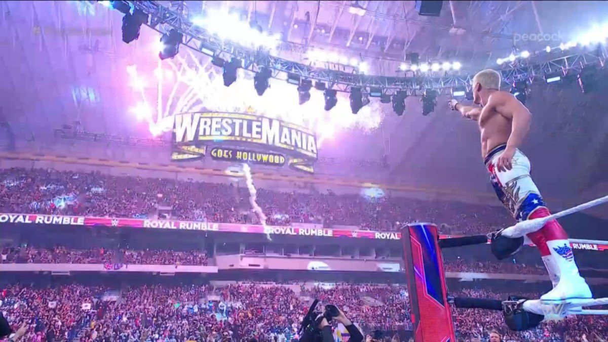 Navtreaks's tweet photo. HOT TAKE: Cody shouldn’t win at Wrestlemania this year.

He should win the next years rumble and 3 peat and finally finish the story then. https://t.co/e9xZsrSpw1