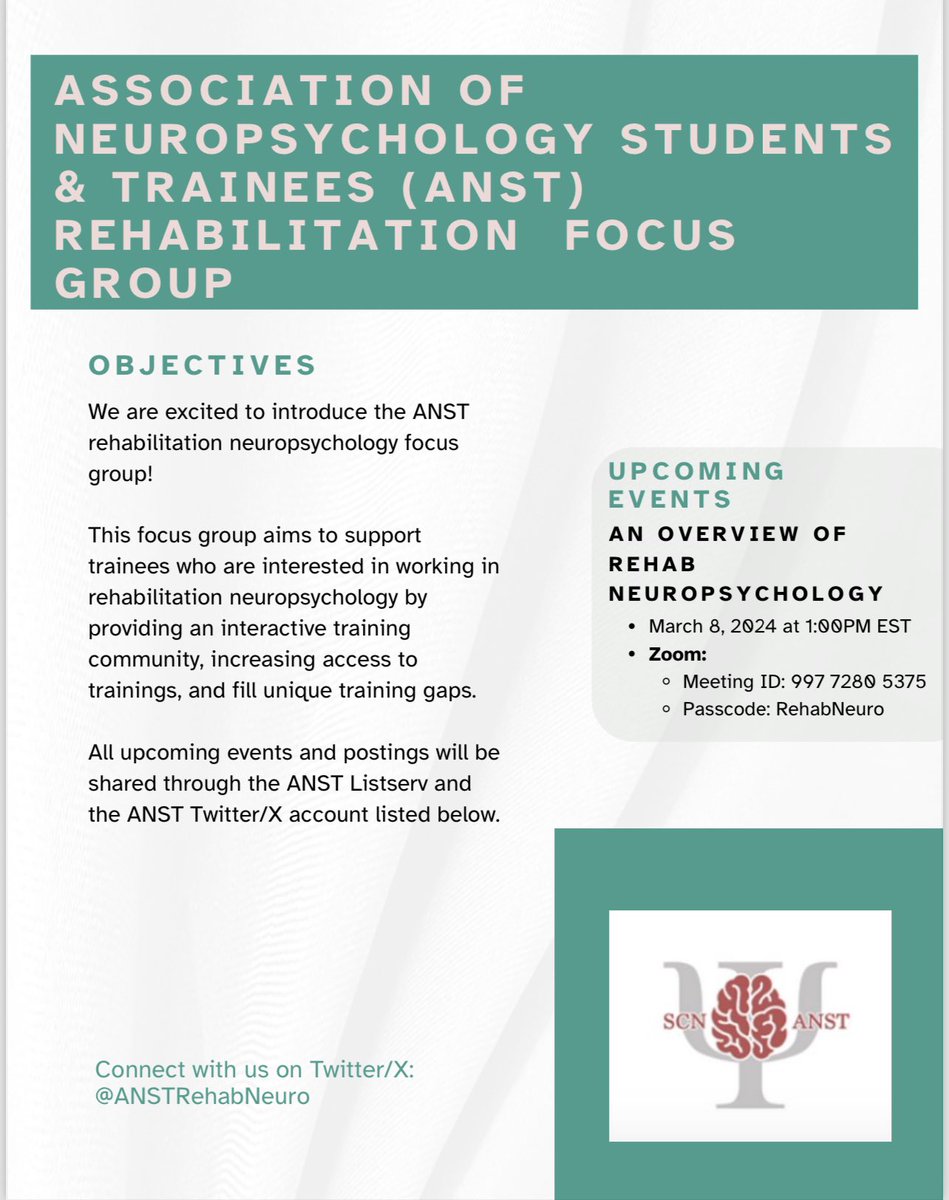 ANST Rehabilitation Neuropsychology Focus Group tweet media