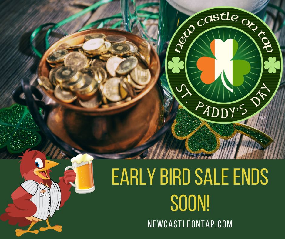 IndianaOnTap's tweet photo. Find your pot of gold this St. Patrick’s Day! Early bird tickets sales for New Castle On Tap – St. Paddy’s Day on March 16 end this week. Get tickets now at https://t.co/INsZTxw9v7 now for unlimited samples of beer/wine/spirits – definitely your lucky day! @NCIMainStreet https://t.co/1pXTFsLDcj