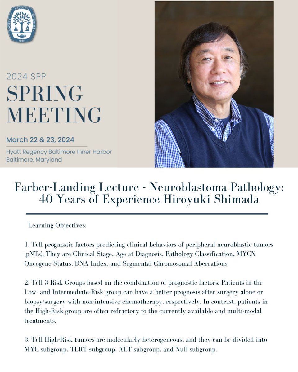 Join us on March 22nd and 23rd for an extraordinary opportunity to hear from Dr. Hiroyuki Shimada, as he takes talks about Neuroblastoma Pathology! With over 40 years of expertise, he'll unveil groundbreaking insights and lessons! 🔗 ow.ly/yaCU50QpOmn #pedipath #pathology
