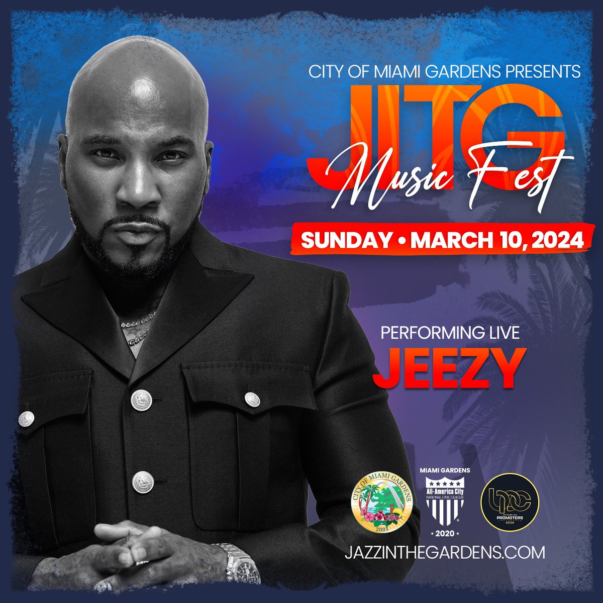 Jeezy is hitting the stage at #JITG2024 and you don't want to miss it! 🎤🔥 From trap anthems to timeless hits, get ready for a performance that'll have you on your feet all night. Miami Gardens, March 10th - mark your calendars and get your tickets. Let's turn up the heat! #JITG