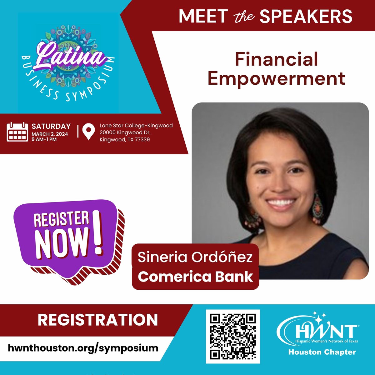 HwntHou's tweet photo. 💰 Session Feature: "Financial Empowerment" by Abigail Oviedo, Sineria Ordóñez, and Jackeline Landa 💰
Empower your financial future at the Latina Business Symposium:

📅 Date: Saturday, March 2, 2024
🕘 Time: 9 am to 1 pm
🔗 https://t.co/uHOcy8EBQO https://t.co/YZjFVp96U9