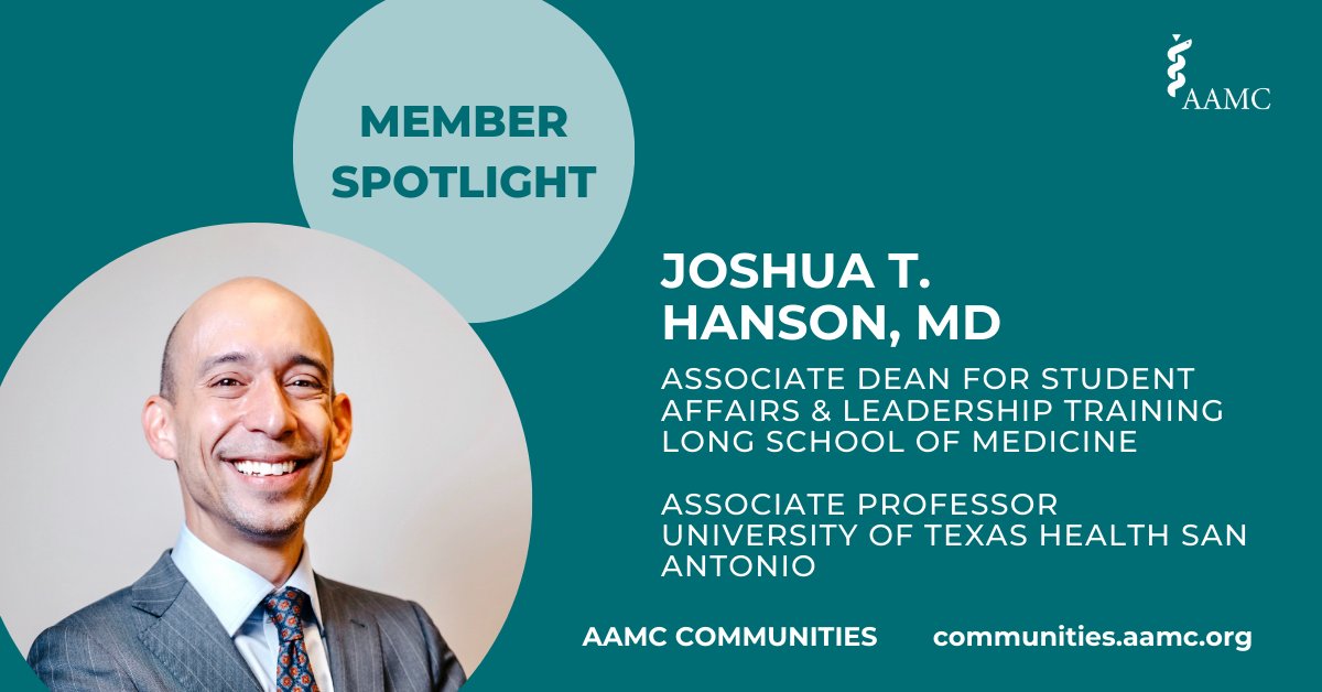 Meet @JoshuaHansonMD, an AAMC Communities member & an Associate Dean at @TheLongSOM. Connect with Joshua about leadership training, dual degrees and the SOAP process. Learn more about Joshua & join him in the virtual communities network at ow.ly/RiBT50QAk2x.