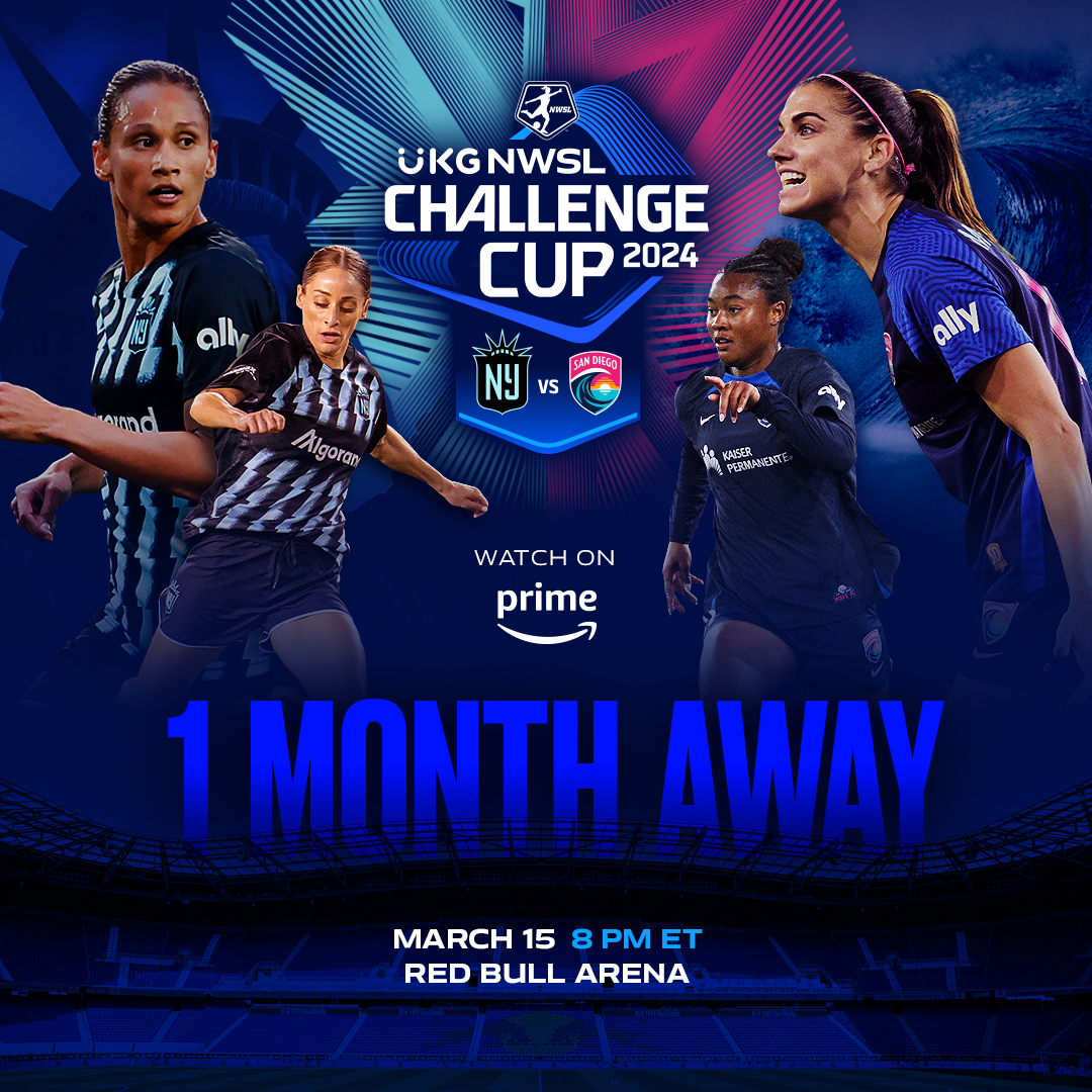 One more month until the 2024 UKG NWSL Challenge Cup and our FIRST game of the season on @PrimeVideo. 🤩 @GothamFC | @sandiegowavefc
