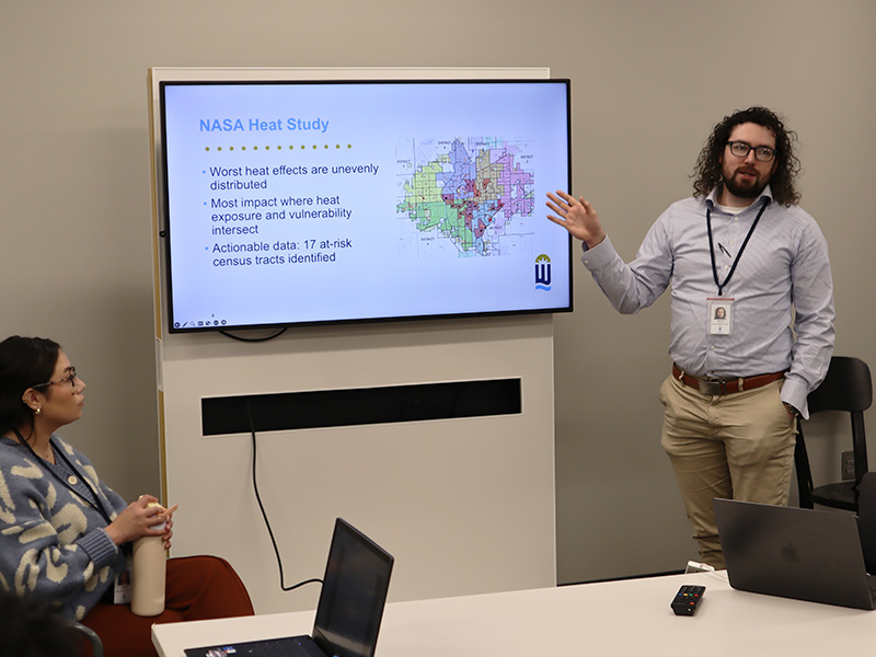 This morning Tim Kellams &amp; Lizeth Ortega from the <a href="/CityofWichita/">City of Wichita</a> are providing expert interviews for our ID 513: Design Thinking Challenges class. This semester they are tackling the #sustainability issue of #heatislands in our city! Stay tuned to see what solutions they develop.