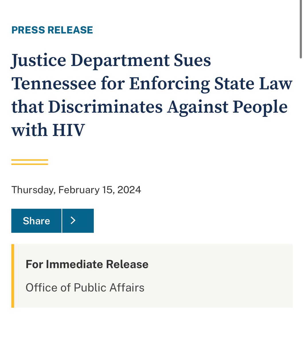 greg_price11's tweet image. You literally cannot make this up.

Biden’s DOJ has filed a lawsuit against the state of Tennessee because they made it illegal for prostitutes to knowingly spread HIV.

They are saying it’s a violation of the Americans with Disabilities Act.