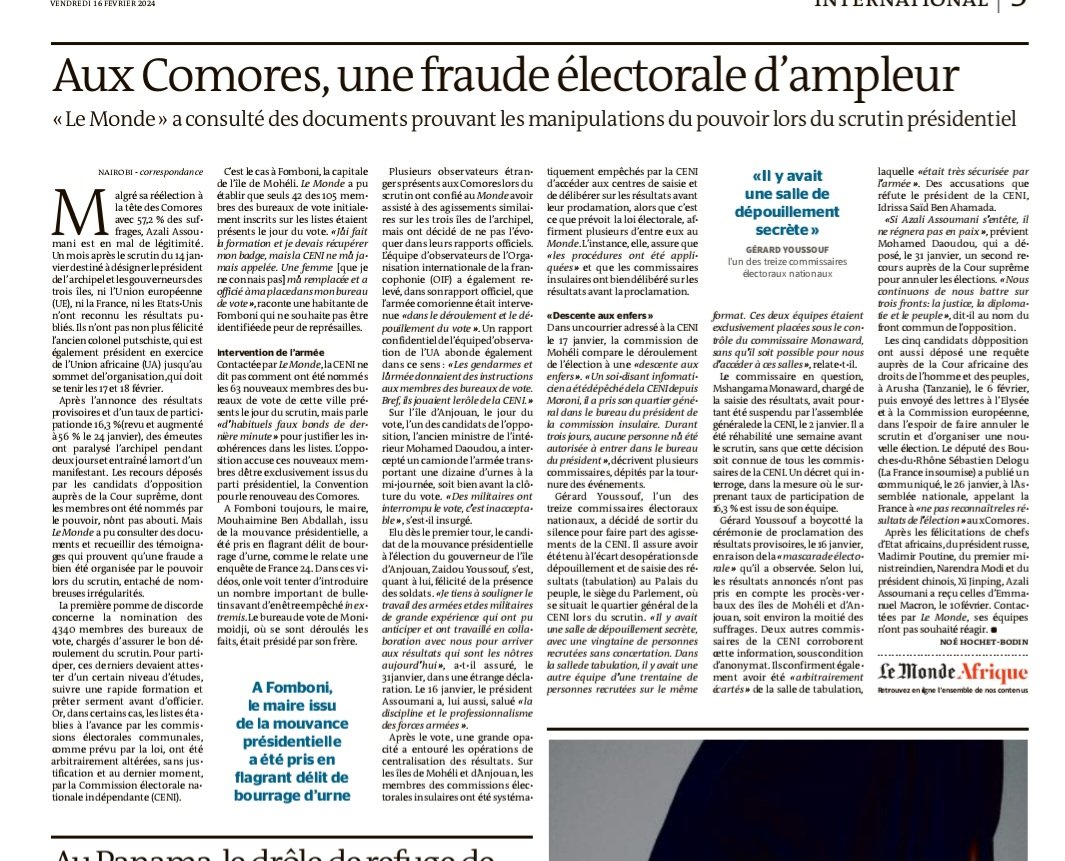 MalcolmHoussein's tweet photo. Djibouti comme Comores ! Comme dirait l'autre. C'est notre pain quotidien la fraude électorale en Afrique et on dirait que le journal Monde fait un scoop.  Je me demande ,  ils le font exprès ou quoi ? https://t.co/CrYFvDKg44