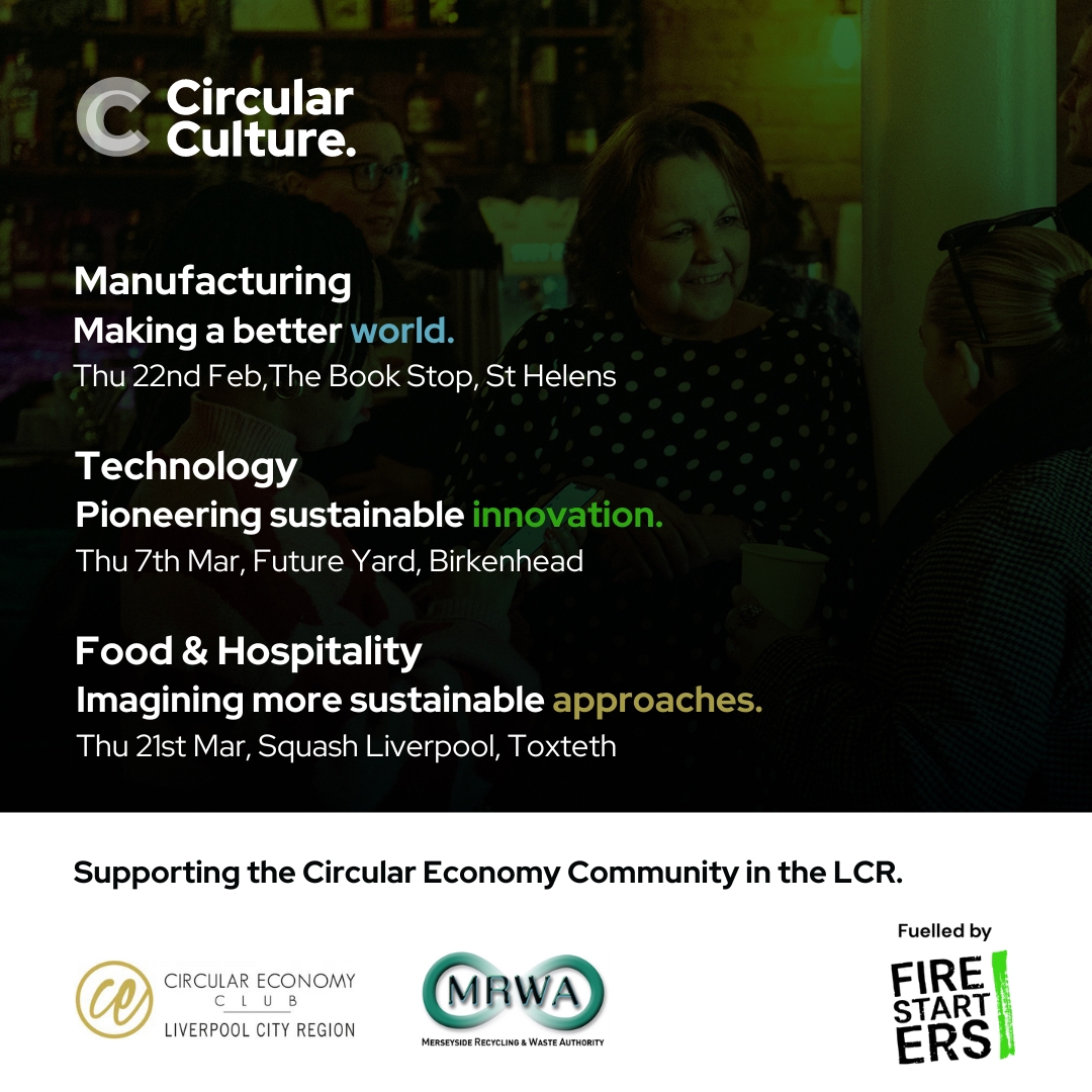 As part of their Firestarters network @heymatchstick are hosting a series of circular economy workshops for @MerseysideRWA. If you’re interested in manufacturing, technology or food and hospitality, head to a session as all are hosted at local STOs matchstickcreative.co.uk/firestarters/