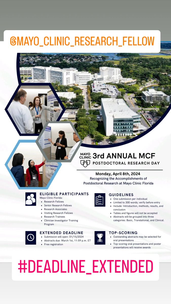 Get ready for an incredible experience at Mayo Clinic
Florida! Join us for an exciting event filled with innovation, community, and research. Don't miss out on this fantastic opportunity with
Mayo Research Fellows Association! #InnovationHere
#MayoClinicFlorida #ResearchCommunity