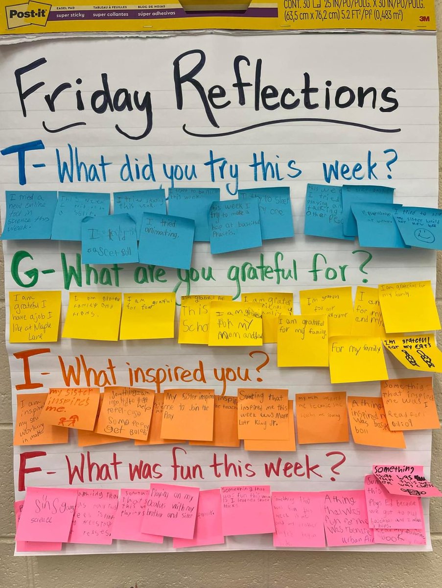 Something to think about for Fridays. Love this idea for checking student learning, successes, and student insight for the week. #Fridayreflections #FSDlearns #FSDsel #SEL
@fullertonsd #FSDconnects #FSDPBIS