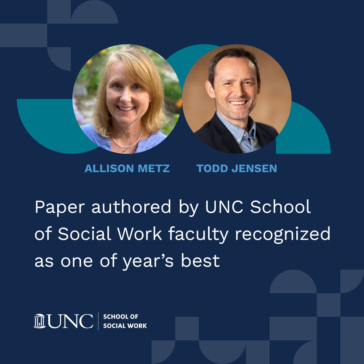 #UNCSSW faculty member @allisonjmetz was the lead author of a paper published in @FrontiersIn that was honored as one of its 2023 Paper of the Year Award winners. Metz was joined by Research Associate @toddmjensen, Implementation Associate Amanda Farley, doctoral graduate…