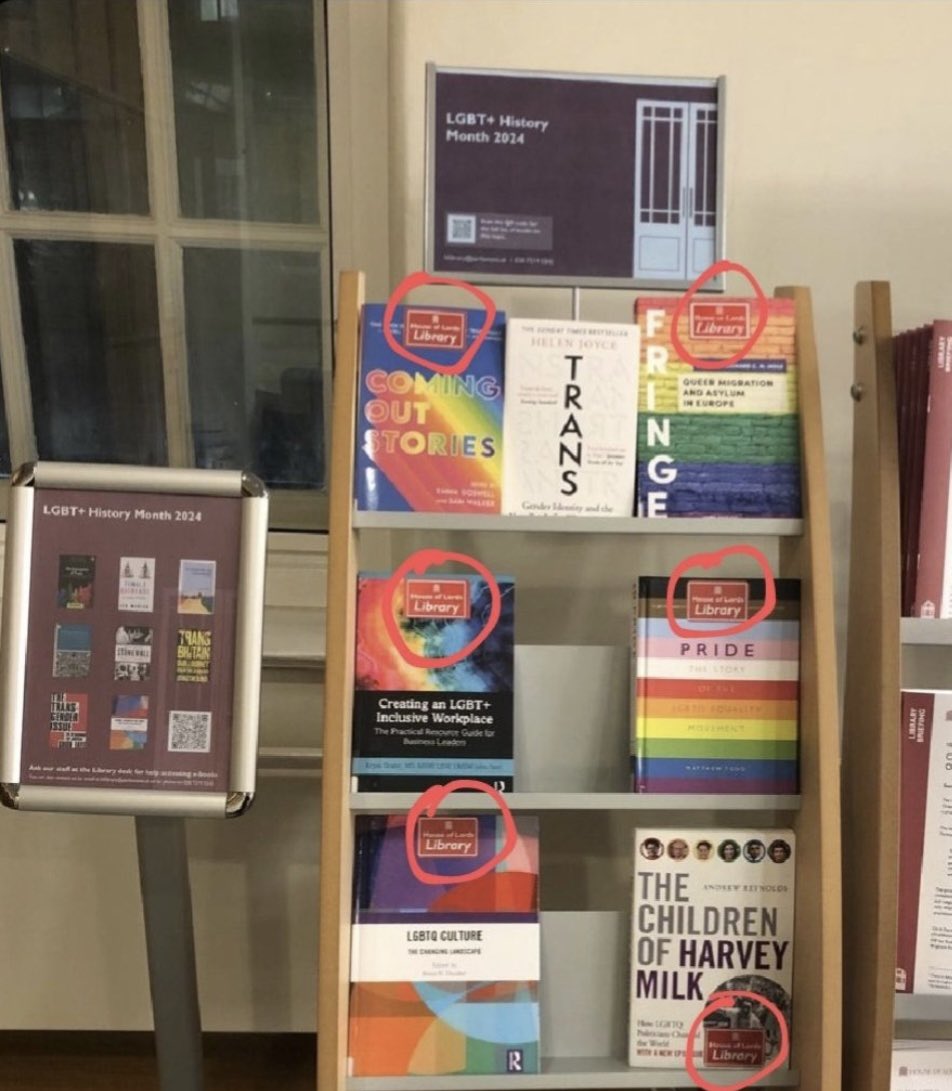 Thrilled to see that our book is in a special display in the @UKHouseofLords library for #LGBTplusHM 🏳️‍🌈 🏳️‍⚧️❤️
Not so thrilled that a gender critical author has shoe horned her book onto the shelf too. It’s clearly NOT welcome and we hope it’s been removed.