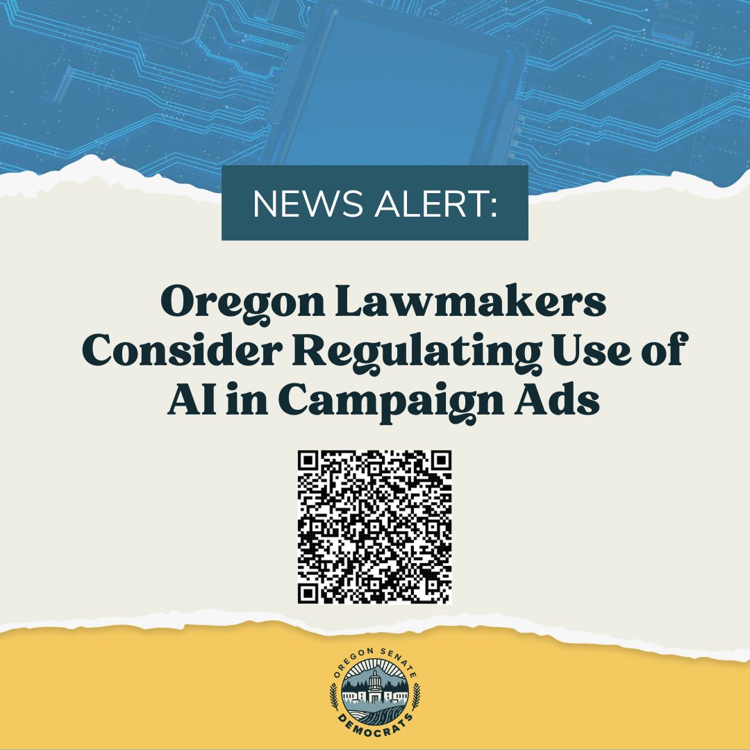 ICYMI: Senator Aaron Woods is championing legislation aimed at increasing transparency by regulating artificial intelligence in campaigns. “It’s important that the state of Oregon keeps up with the times” Read more: bit.ly/42IOTjR #orpol #orleg